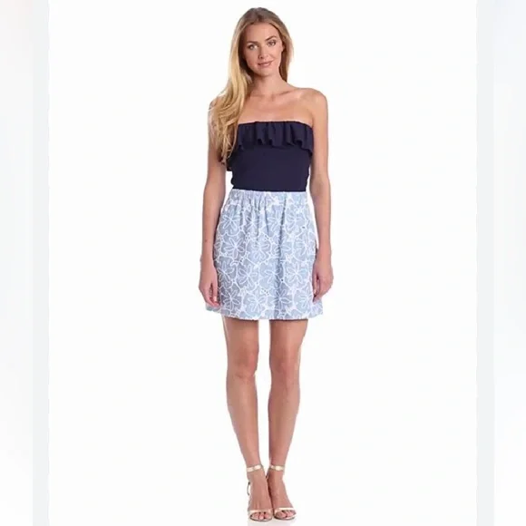 Lilly Pulitzer Blue Strapless Athens Tide‎ Eyelet Dress Sz. M - Picture 2 of 10